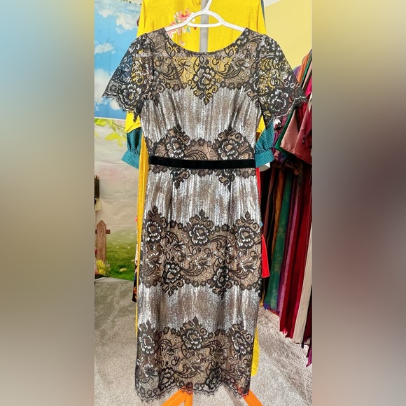 New BCBGMAXAZRIA women's lace dress elegant beautiful gunmetal